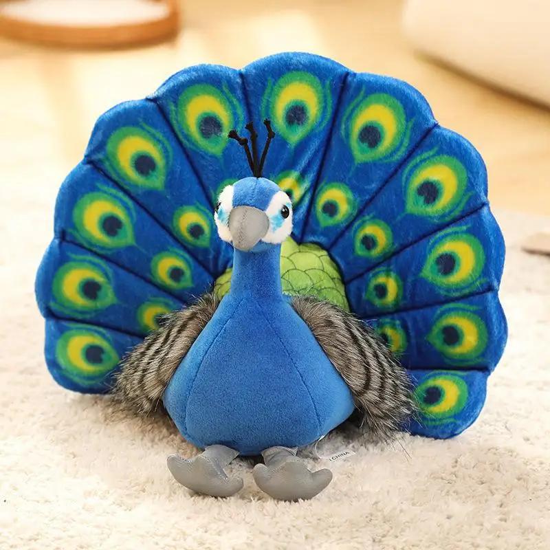 Cute Simulation Green Peacock Plush Toy Blue Peacock Doll Decorative Ornament Gift Bird Doll Zoo Souvenir Ornament Photo Props