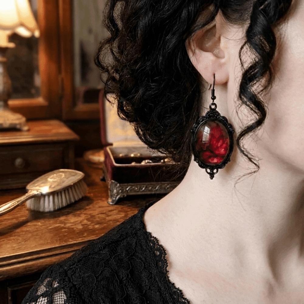 Blood Red Gothic Resin Earrings Oval Shape Drop Earrings Halloween Dangle Earrings Cosplay Events