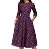 Wome Fashion Floral Print Sleeve Round Neck A-line Slim Ruched Party