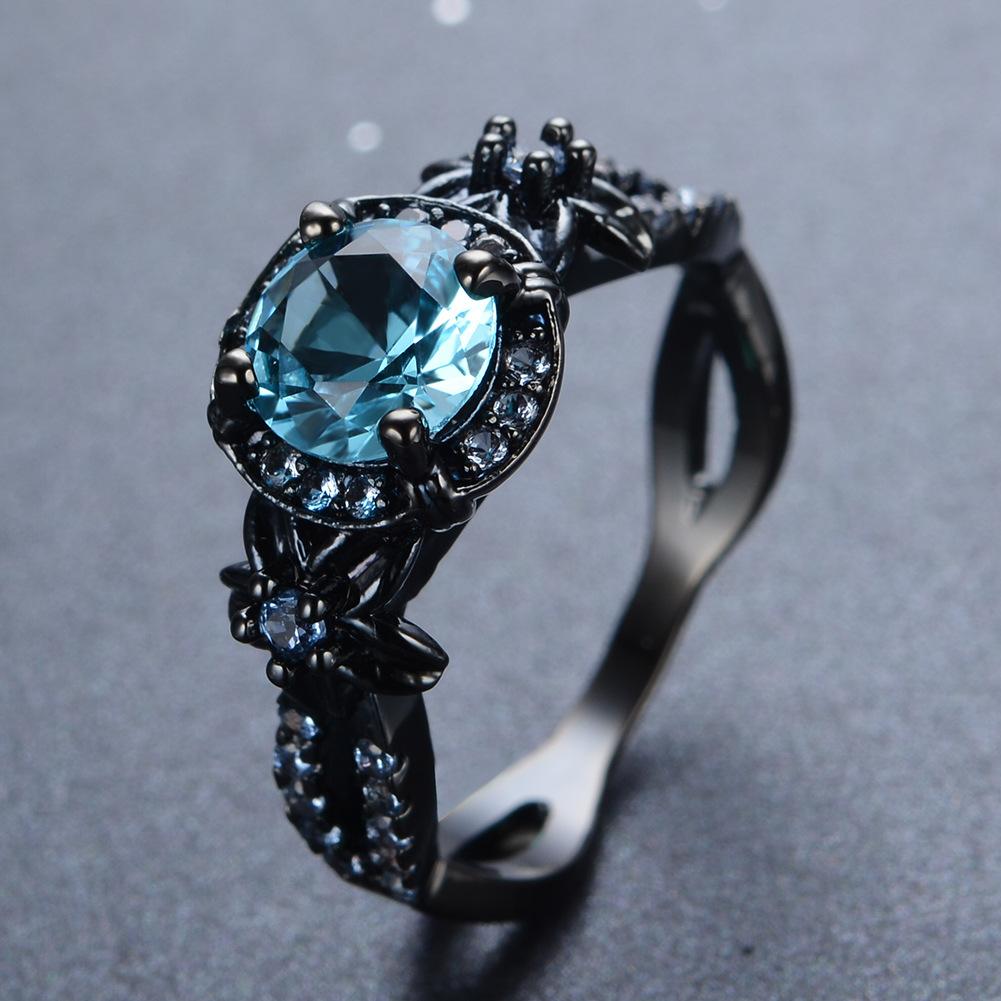 European and American black gold opal diamond-studded purple round diamond ring for men and women