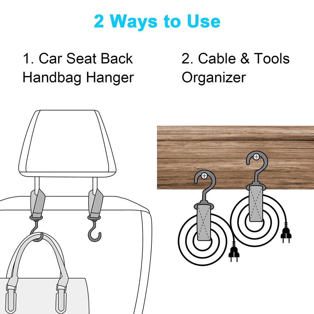 Wisdompro Biloppbevaringskroker 4-pakningskroker for bilsete Bagasjeoppheng Nakkestøttekroker, lastekapasitet 22,8 lbs (10 kg), Enkel installasjon, svart