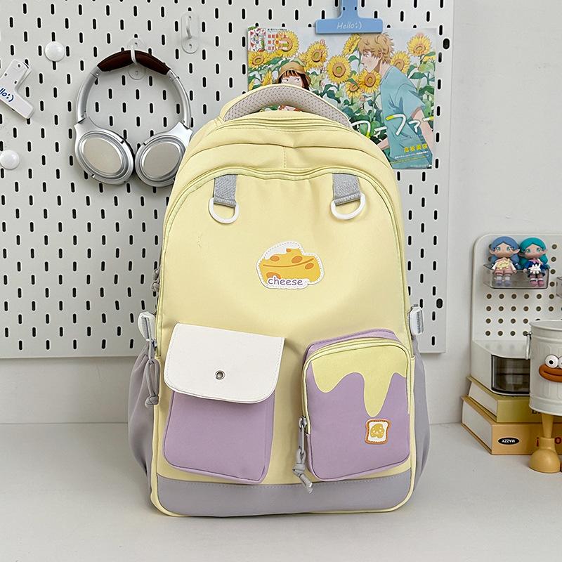 New high-value, fresh and sweet dopamine backpack contrasting color splicing high school students large-capacity backpack