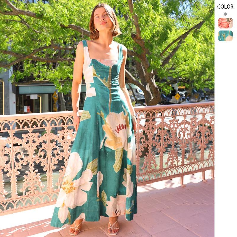 Women's Vintage-Style Long Printed Strapless Dress - Slimming Fit