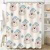 Cute Bear Pattern Shower Curtain For Home Decoration Waterproof Bath Accessories White Blue Stripes Design