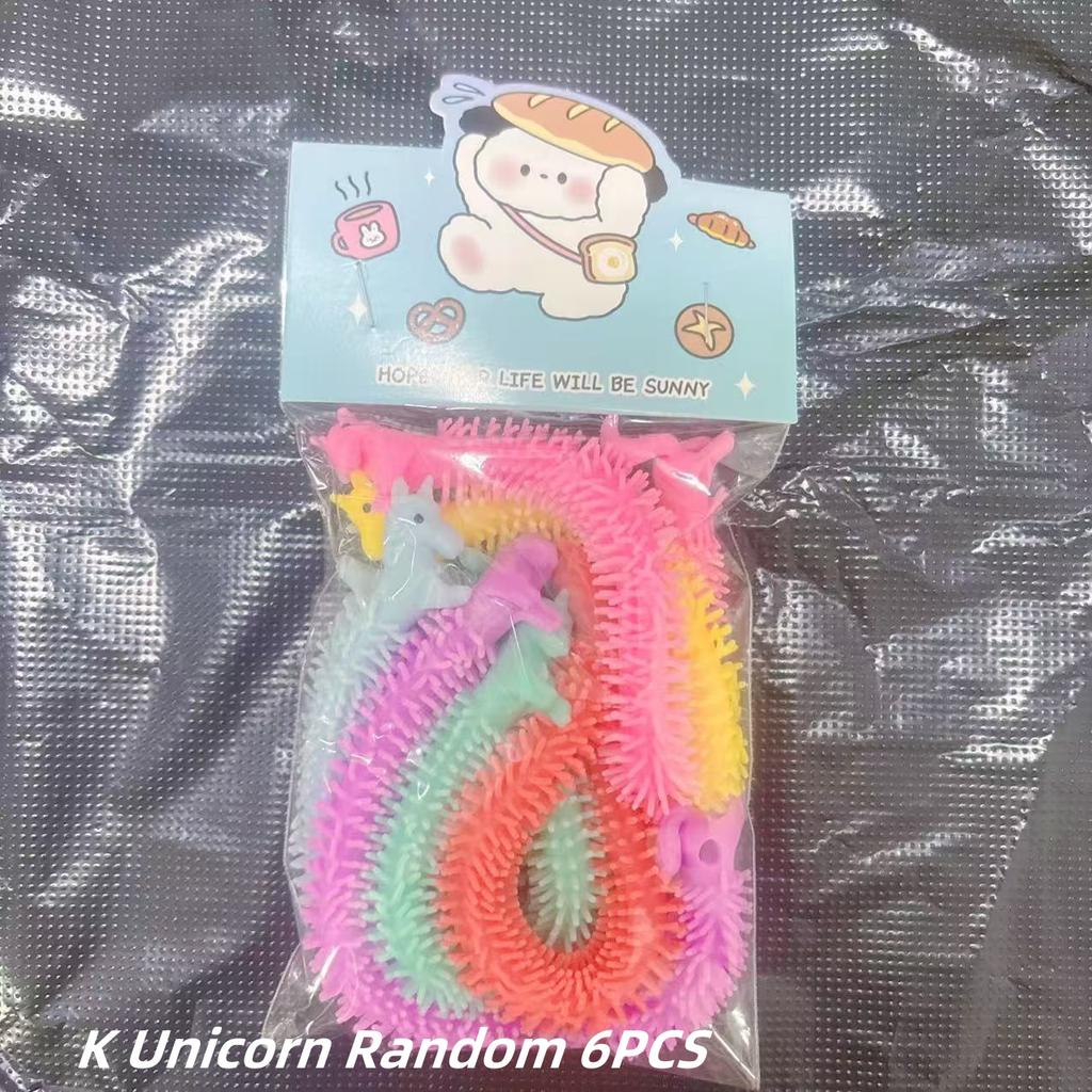6 Pièces Jouets Fidget Vers à Tirer Licorne Drôle Ficelle Extensible Corde TPR Jouets Anti-Stress Ficelle Soulagement du Stress Jouet d'Évacuation Autisme