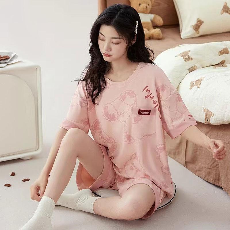 Factory Women's Pajamas Summer Cotton Short-sleeved Shorts Set New Year's Simple Casual Thin Loungewear