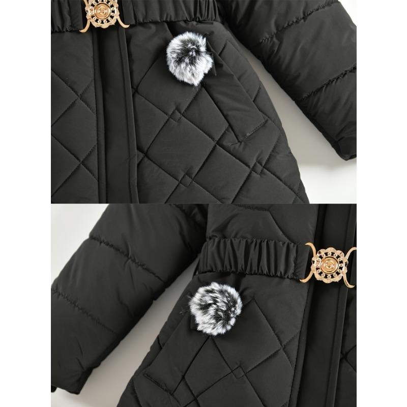 [Stylish Coat] Winter Coat | Stylish Girls' Parka with Faux Fur Hood, Heart-Shaped Diamond Pattern, Warm Mid-Length - Beige, Polyester