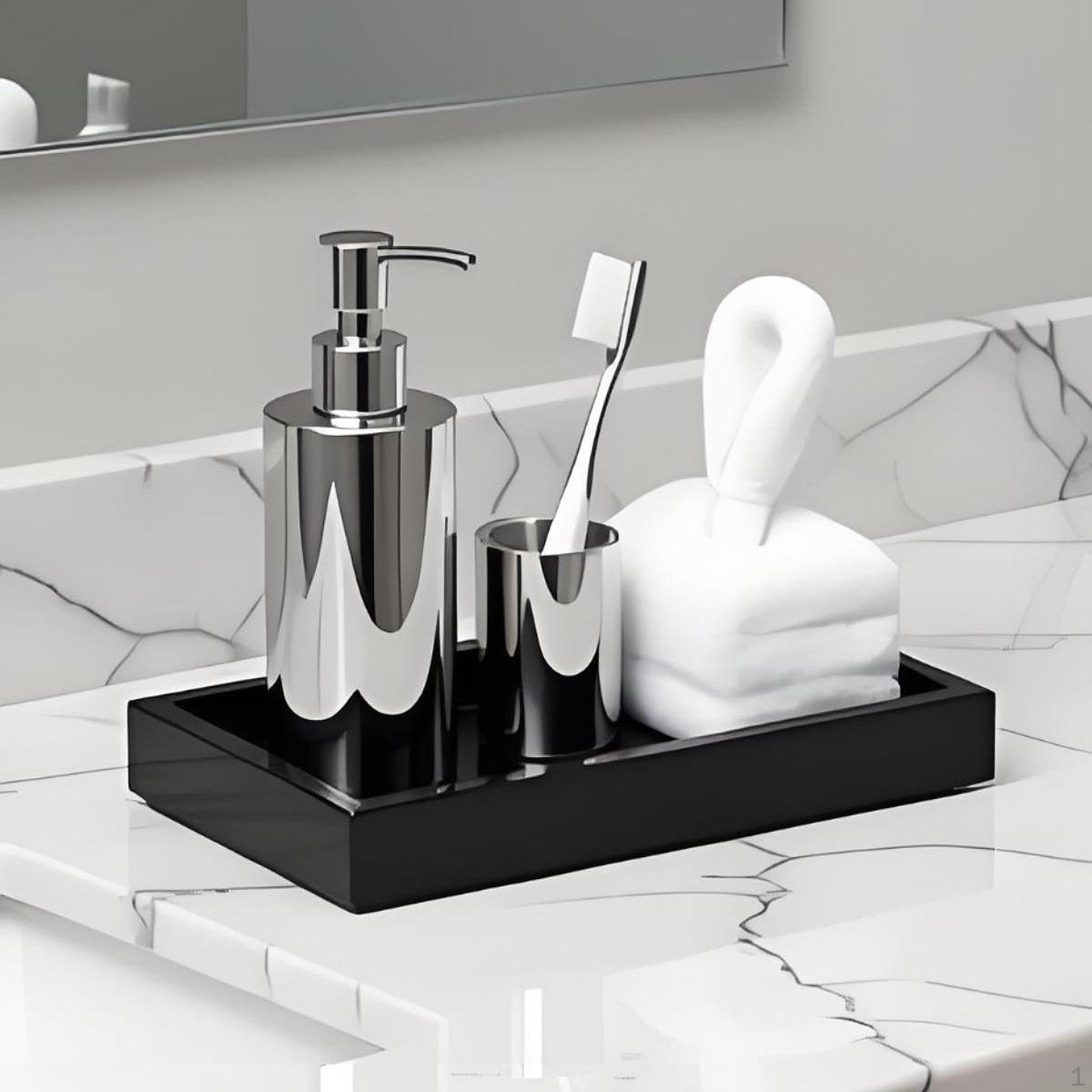 Bathroom Vanity Tray Countertop Organizer Small Fashion Rectangle Jewelry Soap and Sponge чёрный