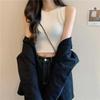 Green Knit Tank Top Sleeveless Short Women's Crop Top Solid Color Inner Wear Outer Skinny Short Vest Korean Fashion
