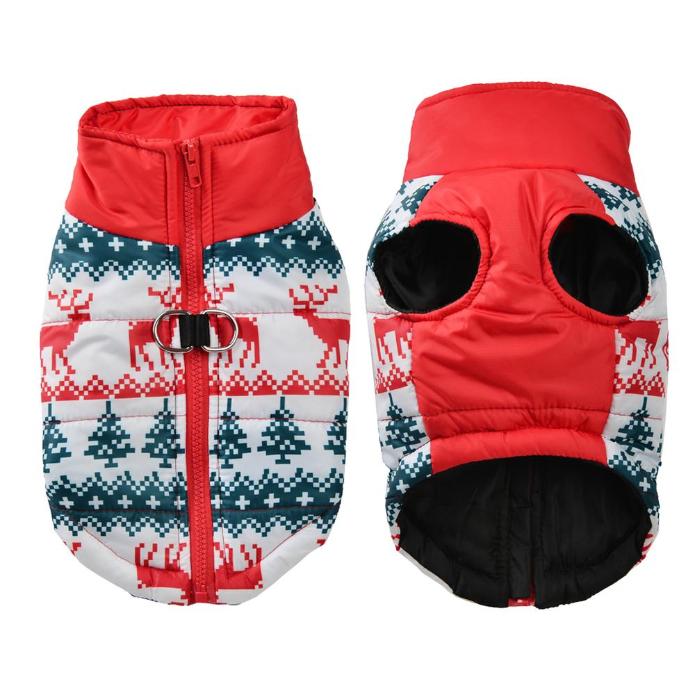 

Winter Pet Dog Jacket Christmas Costume for Small Medium Dogs Cats Funny Christmas Deer Print Puppy Coat with D-ring Chihuahua XS