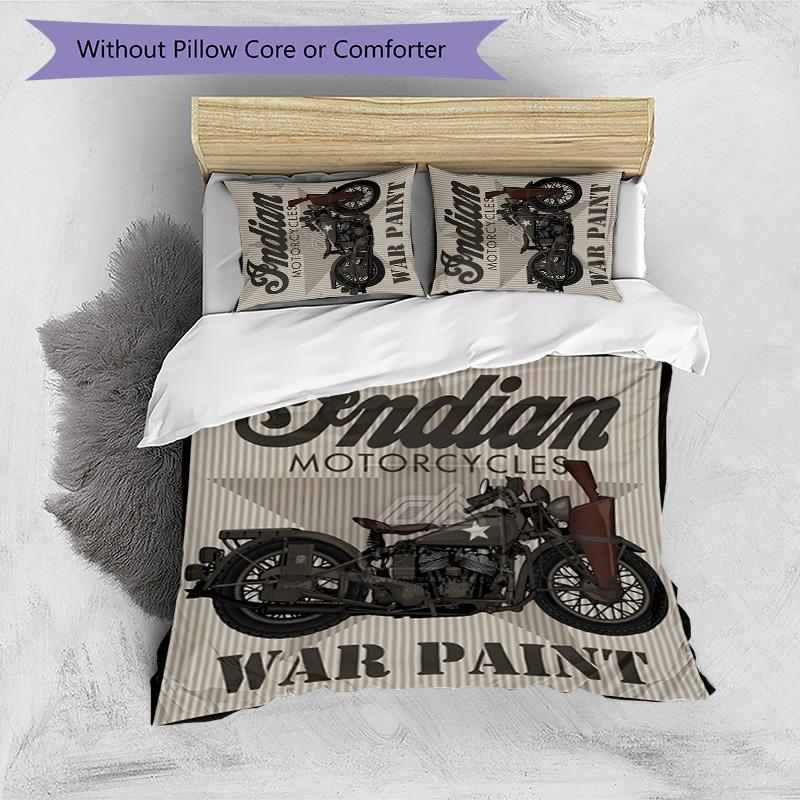 Indian Motorcycle 3pcs Bedding Set Duvet Cover Closure Includes 1 Duvet Cover & 2 Pillowcases for All Seasons Bedroom Home Dorm Decor