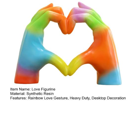 Rainbow Love Gesture Figurine Love Heart Hand Shape Statue Sculpture Home Office Bedroom Desktop Decoration Ornament