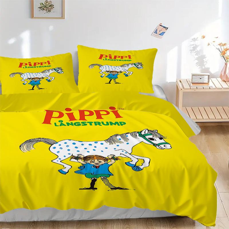 Pippi Långstrump Poster Print 3Pcs Bedding Set,Duvet Cover with 2 Bedro,Pillowcase Home Birthday Gift
