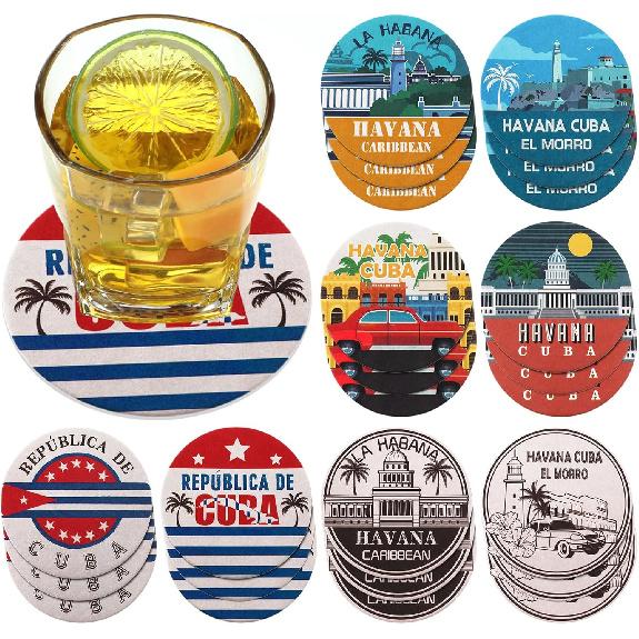 Set of 48 Havana Print Disposable Paper Drink Coasters for Bar Bulk 4 Inch Round Cup Beer Coasters Absorbent for Havana Nights Party Supplies Summer 24