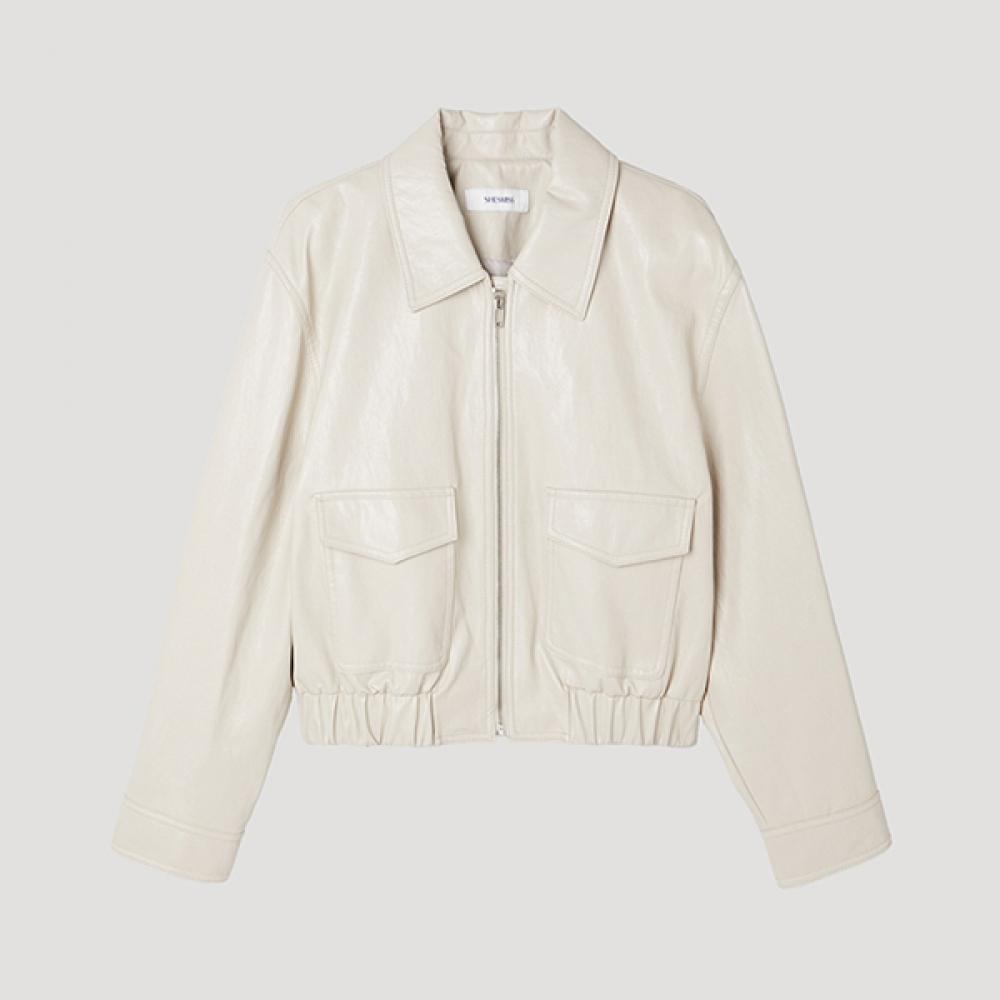 

[shins Miss] Fake Leather Banding Flap Pocket Jumper Swwjpp12050 Gb gray beige/66
