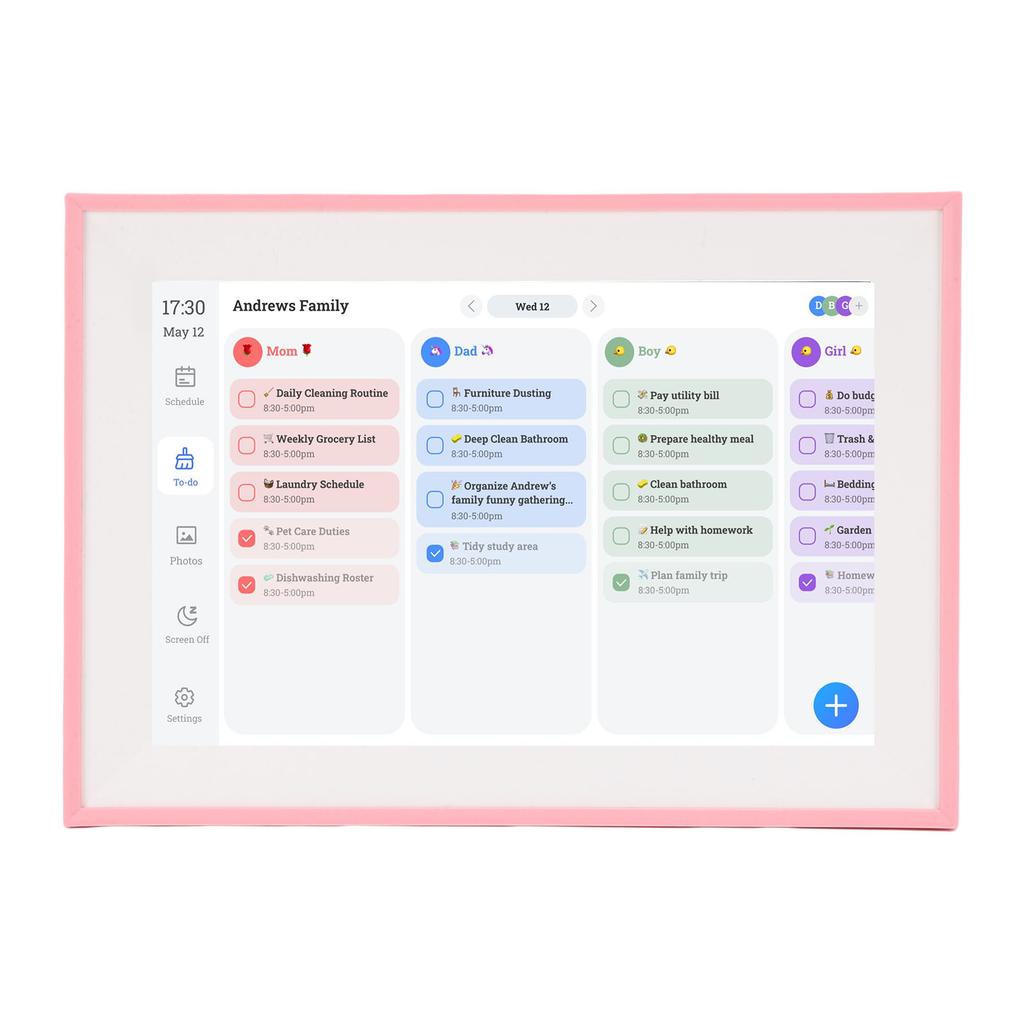 Intelligenter digitaler Kalender 10,1 Zoll HD-Touchscreen Familienplaner mit Aufgabenliste für Zuhause Rosa
