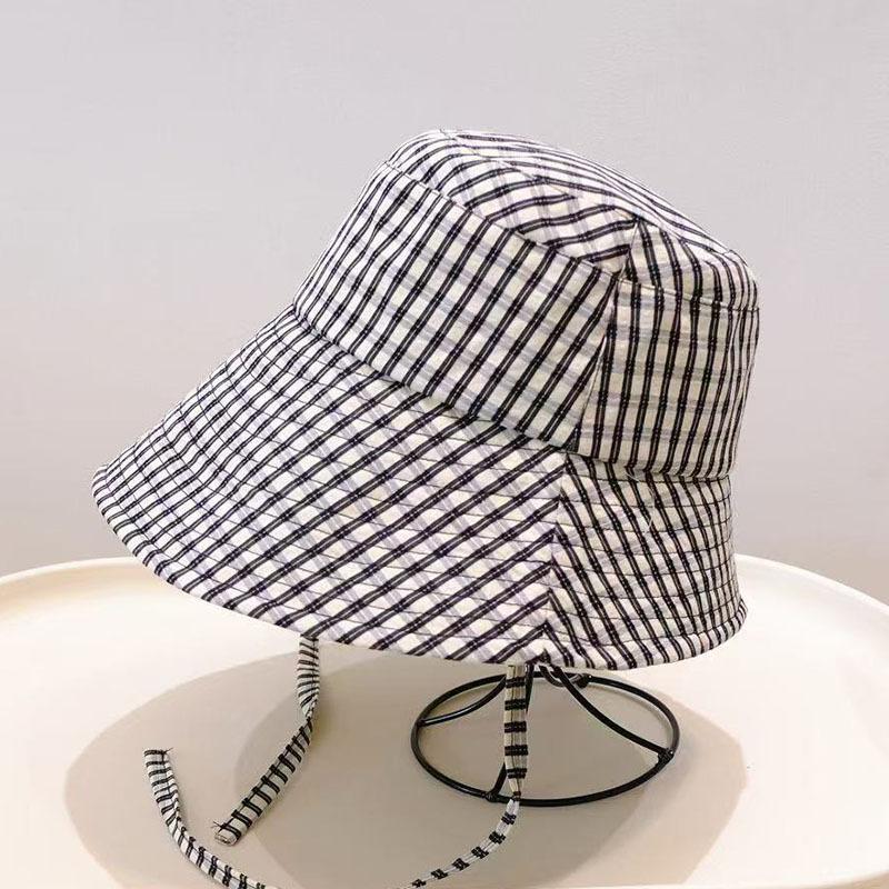 Spring Summer Plaid Bucket Hat Women Visor Fashion Large Size Face Slimming Fisherman Hat