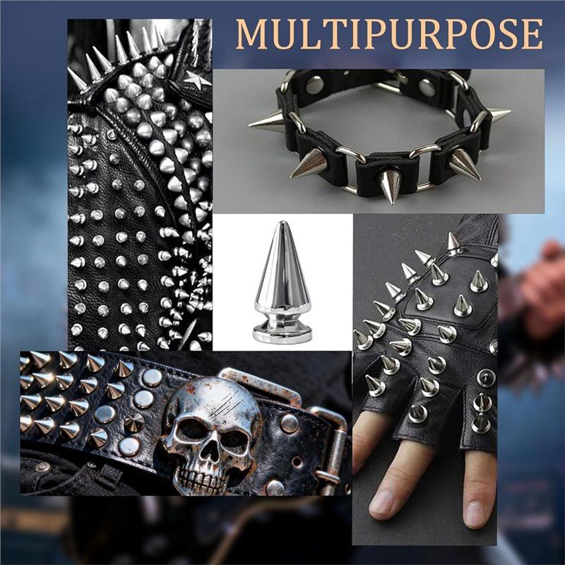 CYCLI-Metal Cone And Square Studs 455 Pcs Punk Spikes And Studs Kit, 10 Sizes For Clothing And Leathercraft