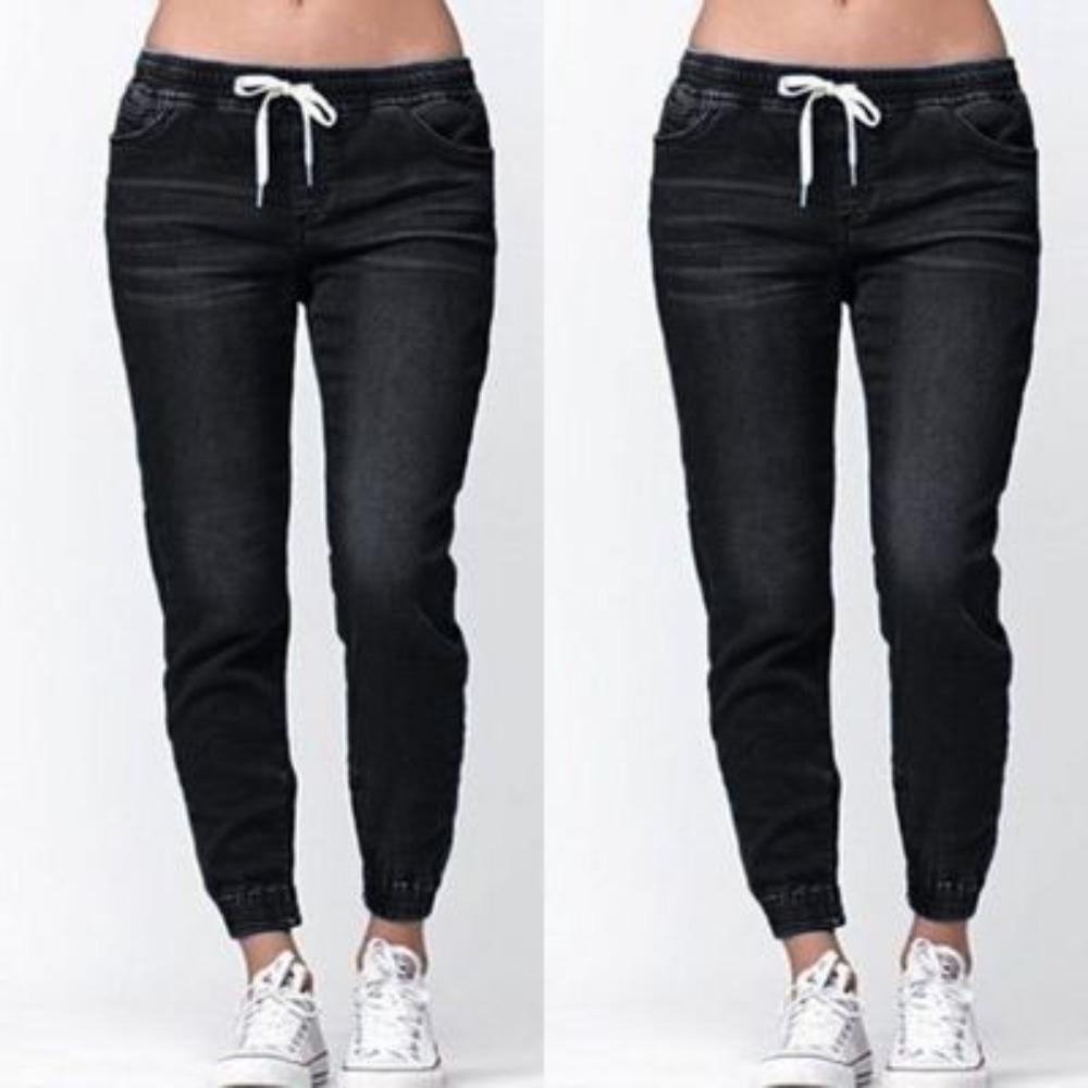 Damen Elastische Taille Jogger Jeans Lockerer Schnitt Skinny Denim Hose Gewaschen Streetwear Lässige Hose Für Frühling Übergröße