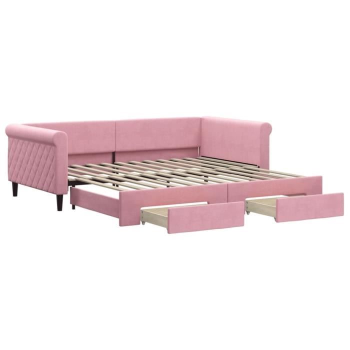 VidaXL Daybed with Trundle and Drawers Pink 100x200 Cm Velvet 3197829
