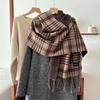 New Double sided Gradient Checkered Scarf for Men and Women in Autumn and Winter Warm and Fashionable Commuting Tassel Scarf