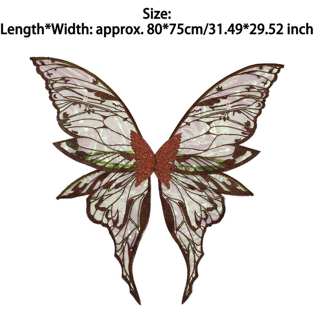 Glittery Butterfly Wings Costume Props - Elastic Strap Gold Stamp Decorated for Themed Party & Photography