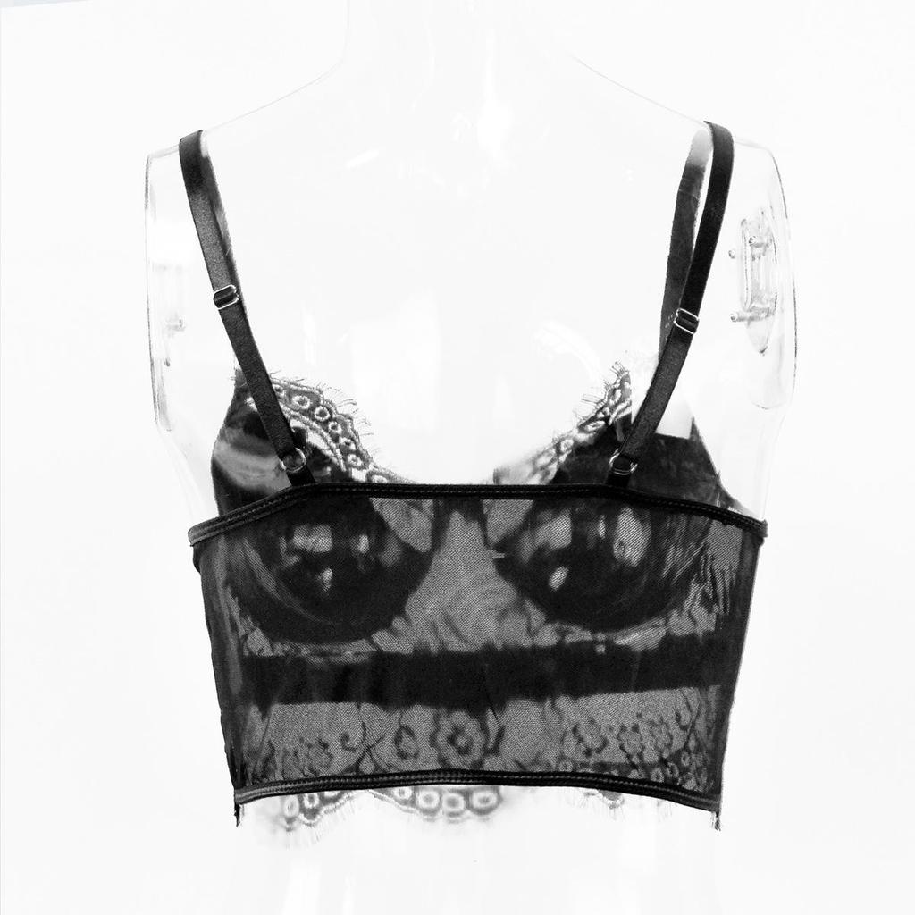 European & American Style Lace Patchwork Camisole for Women - Hot Girl Bare Back Mesh Eyelash 8834