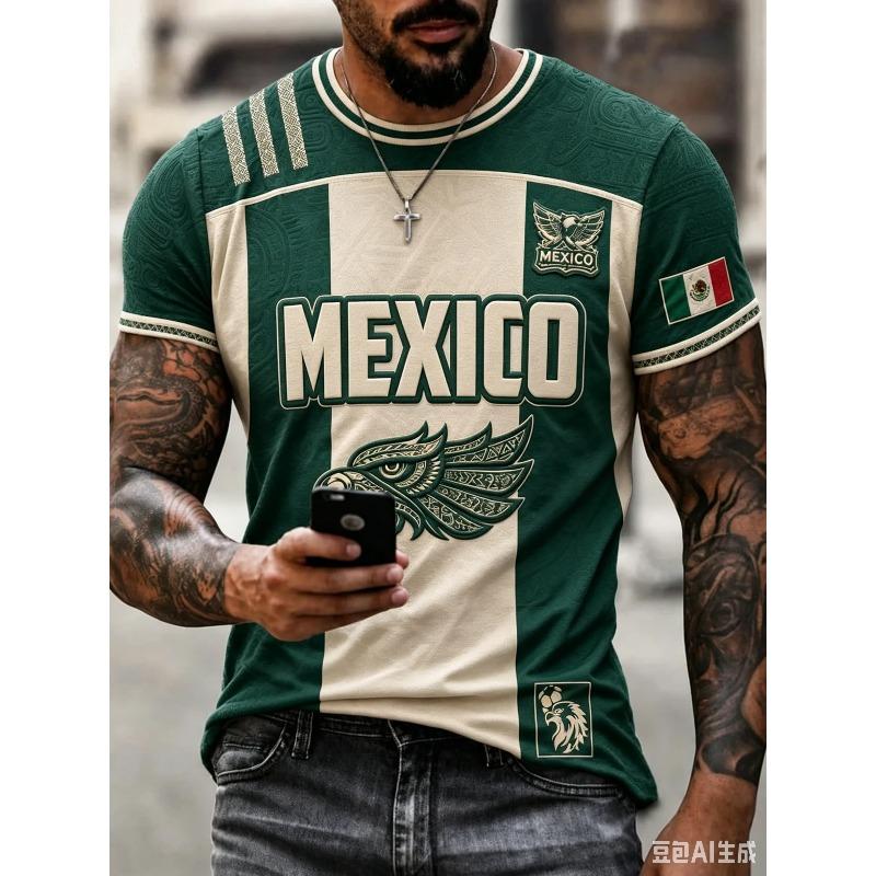 2026 Neues Mexikanisches Nationalmannschaft Fußball T-Shirt Vollflächiger Druck Kurzarm Mexiko Flagge Training Sportbekleidung für den Sommer