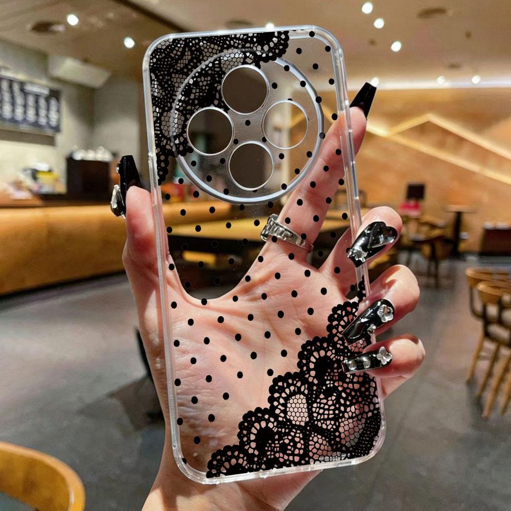 Romantic Lace Pattern Phone Case For Xiaomi Redmi Note 14 Pro 14C 6.88" Transparent Clear Shockproof Flower oil Painting Cover