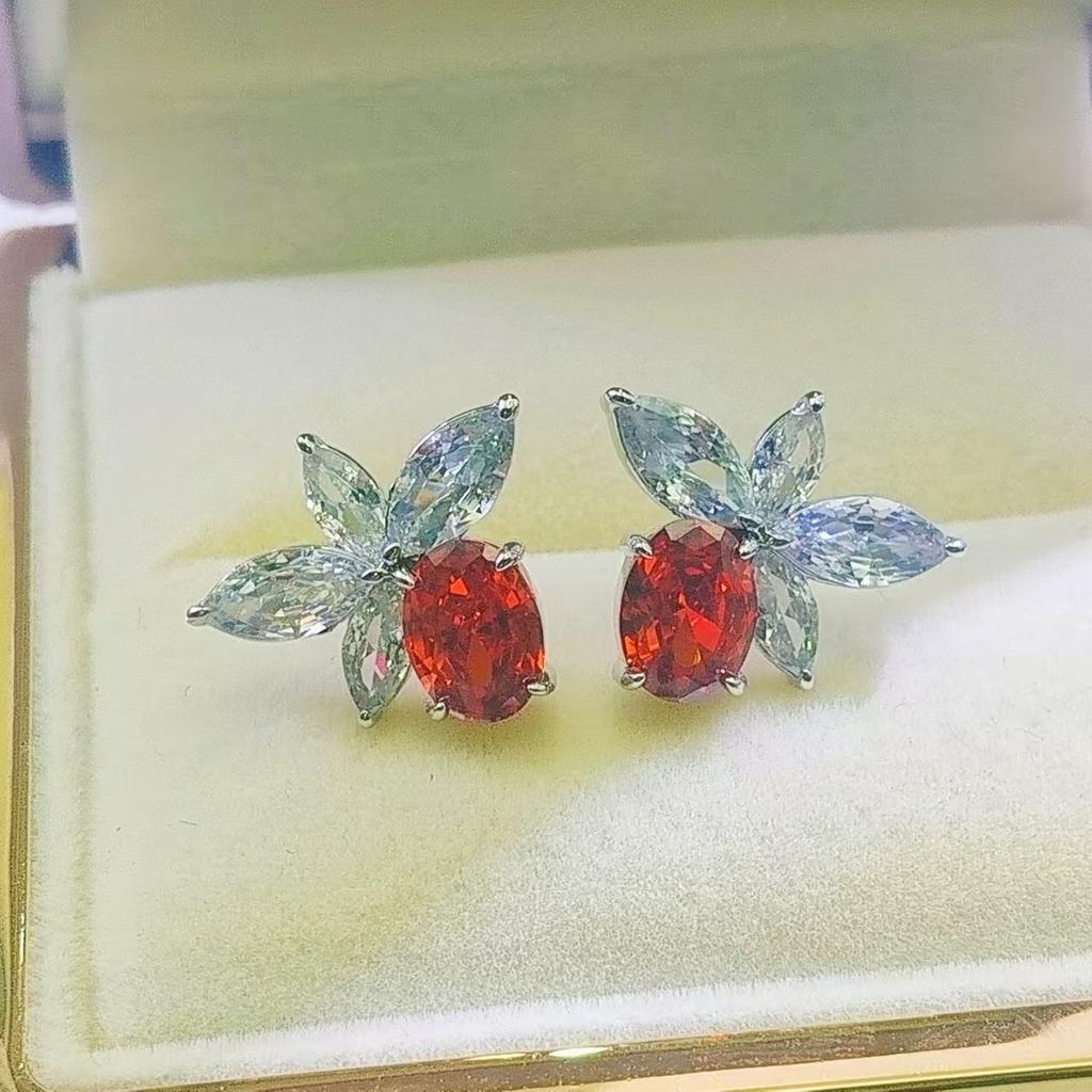 Wealth Flowers in the World 6X8 Oval Zircon Stud Earrings Women's Korean Style Horse Eye Butterfly Earrings Star Same Earrings