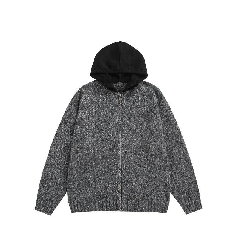 

Унисекс Серый Кардиган из Мохера с Капюшоном - Модный Вязаный Верхняя Одежда на Осень/Зиму 2XL серый