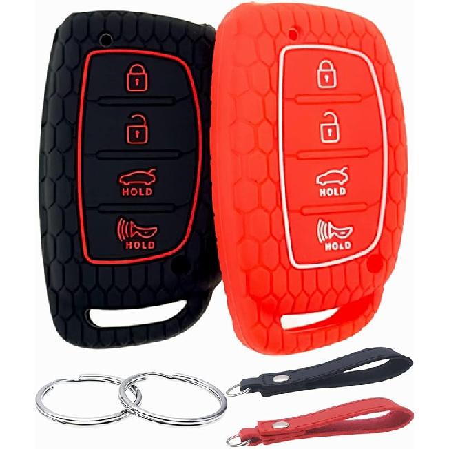 Silicone Rubber Key Fob Cover Compatible with 2016-2021 Hyundai Elantra Elantra GT Ioniq Sonata Tucson (not for Keys with Eject/flip/fold Buttons) (4 Black Black