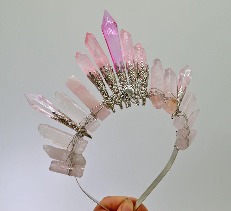 Retro Silver Moon Crystal Glass Crown Headband