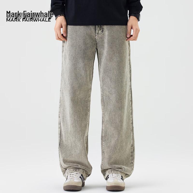 Mark Fairwhale Men's American Retro Loose Straight Leg Washed Denim Jeans