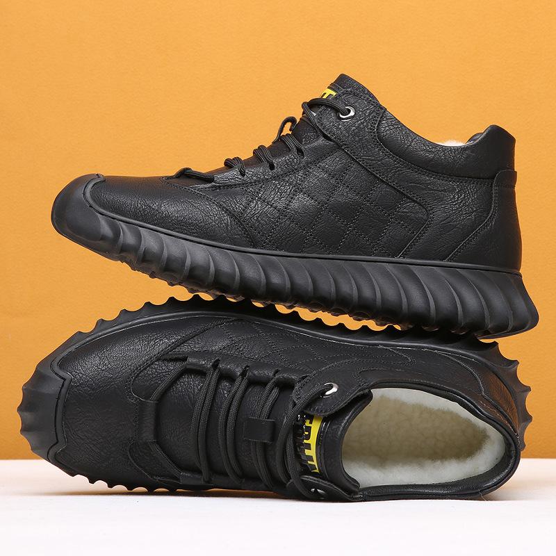 2025 new winter men's shoes genuine leather velvet thickened warm cold and non-slip outdoor casual leather shoes men's cotton shoes