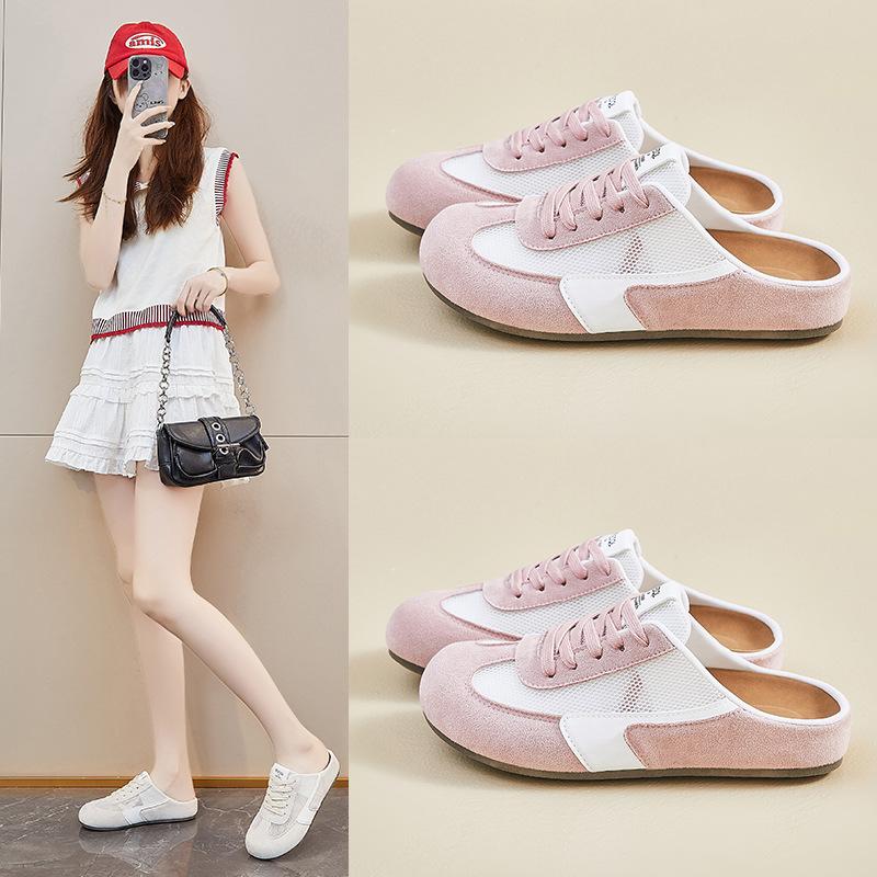 Summer Half-support White Shoes New Style Female Student Breathable Height-enhancing Casual Street Clapper Shoes
