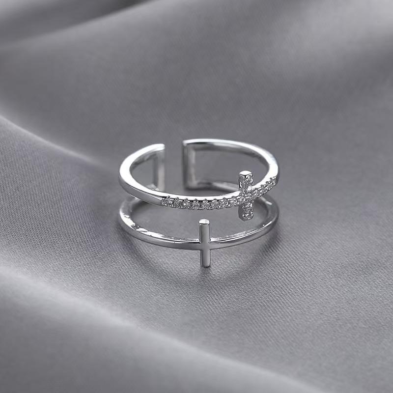 Adjustable Double Layer Cross Ring: Trendy Korean Style with Shiny Zirconia for Women’s Index Finger