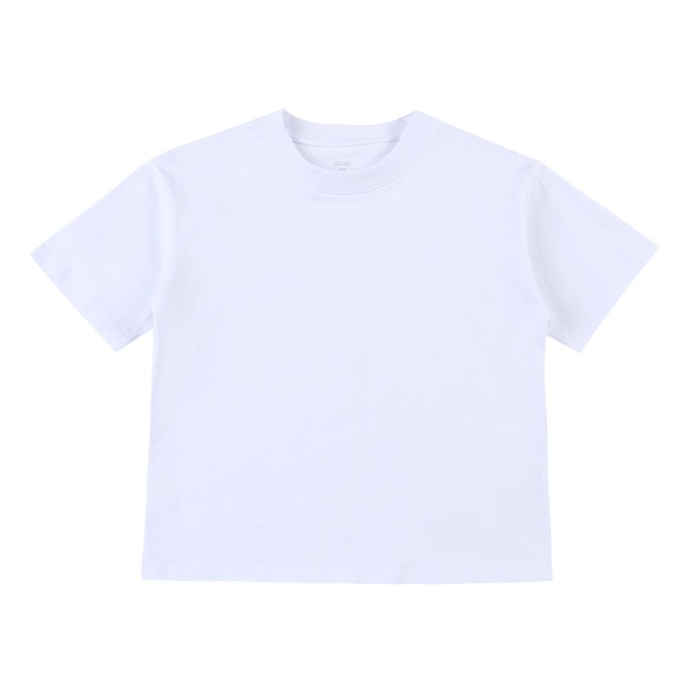 Children's Pure Cotton Round Neck T-shirt - Solid Color, Loose Drop Shoulder, Short Sleeve - Spring/Summer for Boys & Girls