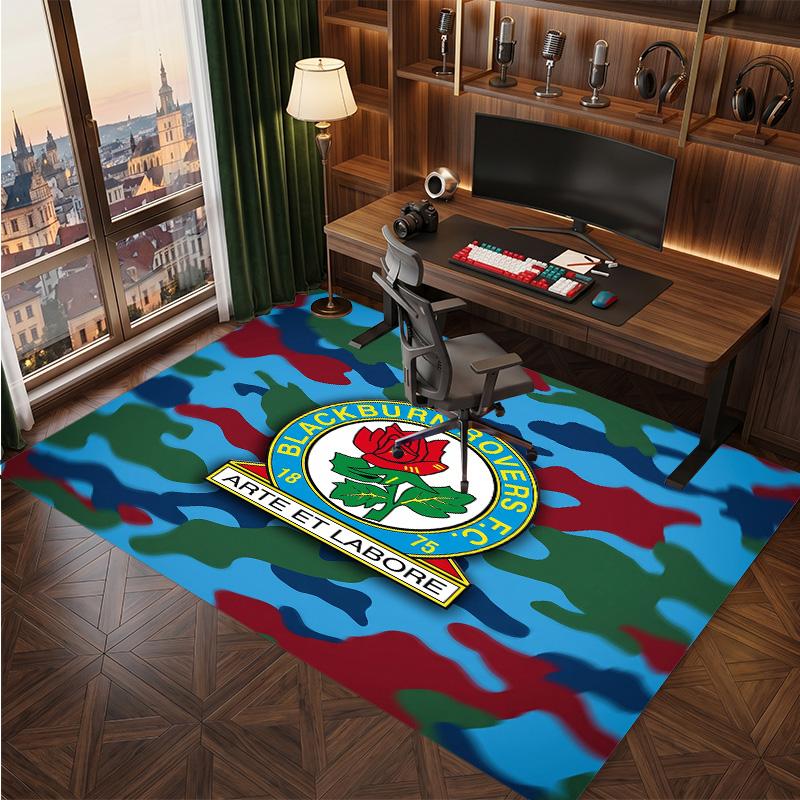 Blackburn Rovers Football Print Crystal Velvet Rug, Comfortable Water Absorbent Non Slip Indoor Floor Carpet