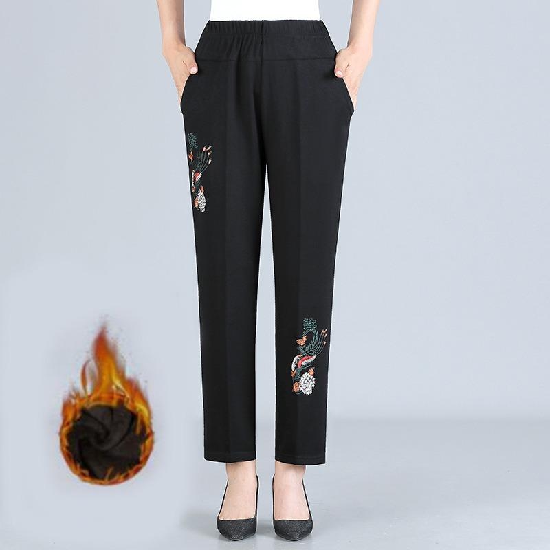 Elderly Cotton Pants Women's Winter Grandma Wear Outer Wear Fleece Thickened Mother Fattened Enlarged Elastic High Waist Middle and Old Women's Pants