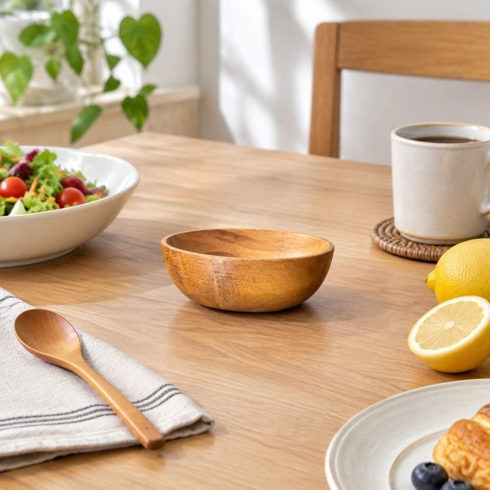 Wooden Salad Bowl Smooth Rice Noodle Bowl Anti slip Bottom Creative  Tableware  Daily Use