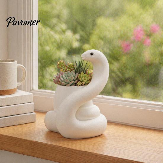 Minimalist Desktop Succulents Pot White Snake Planter, Decorative Resin Plant Pot, Modern Design Stain-resistant Flower Container for Cacti