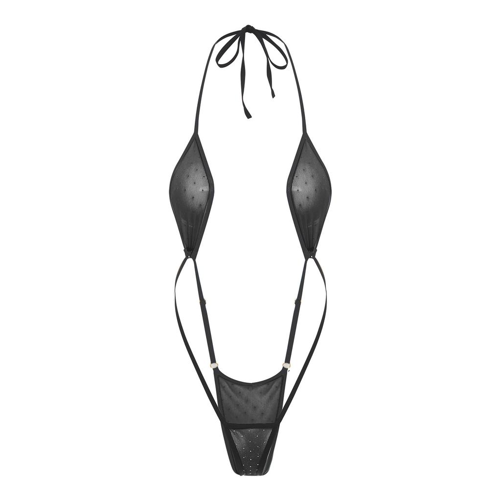 Damen Mikro-Bikini Neckholder Body T-Rücken Monokini Badebekleidung Nachtwäsche