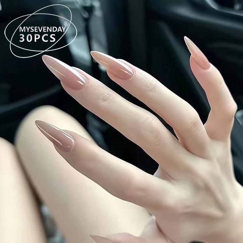 Trendy Nude Glitter Press-On Nails - Autumn/Winter High-End Nail Art for Stylish Wearable Tips