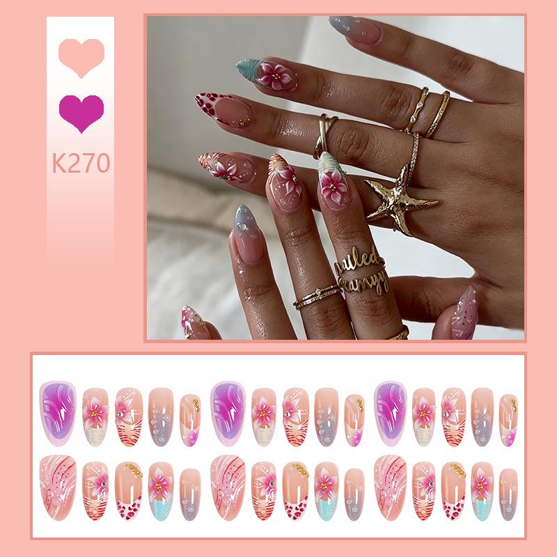 Hot Selling 3D Floral Rhinestone Almond False Nails - Handmade Wearable Tips