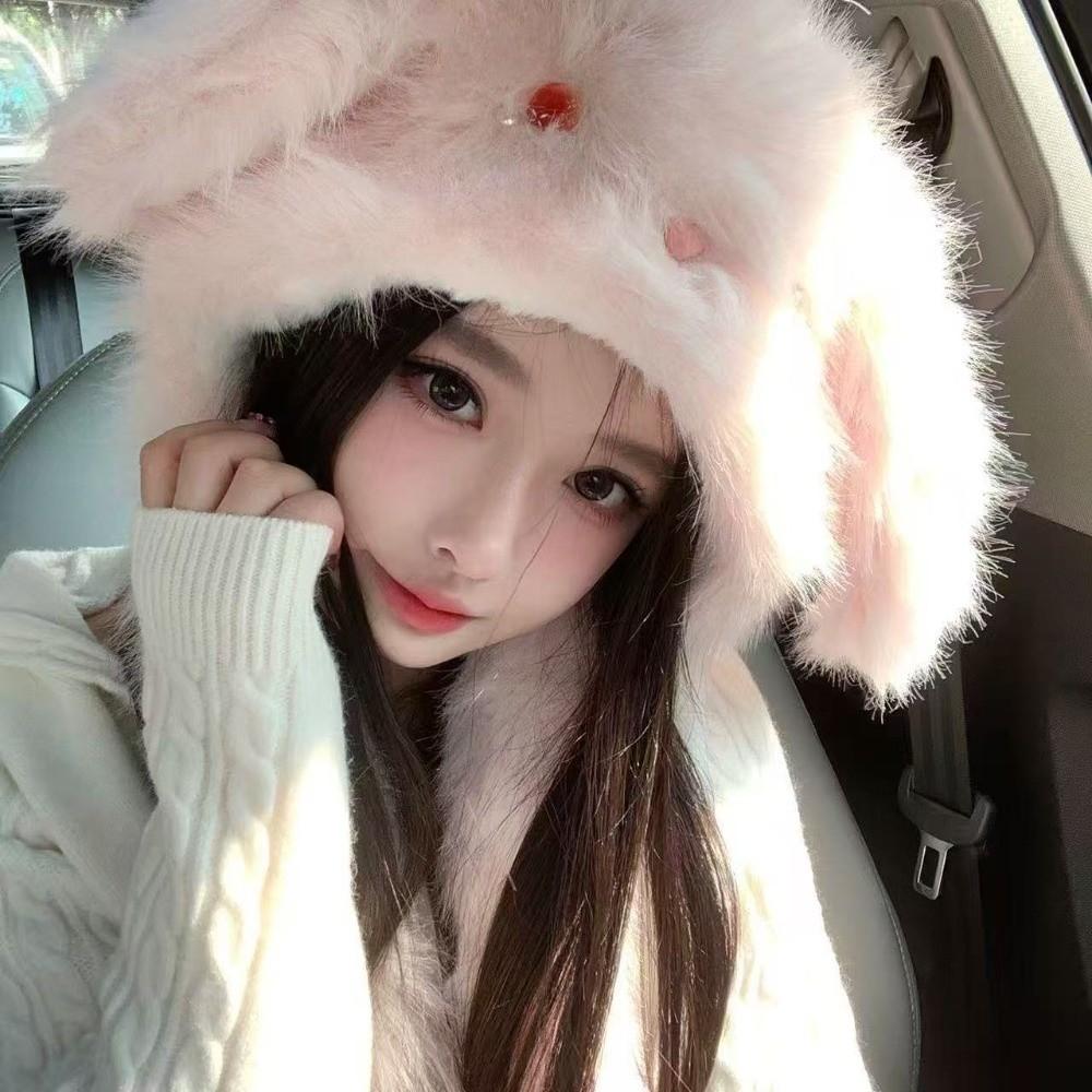 Thickened Rabbit Ear Hat Moving Ears Cartoon Animal Hat New Plush Winter Hat Cold Weather