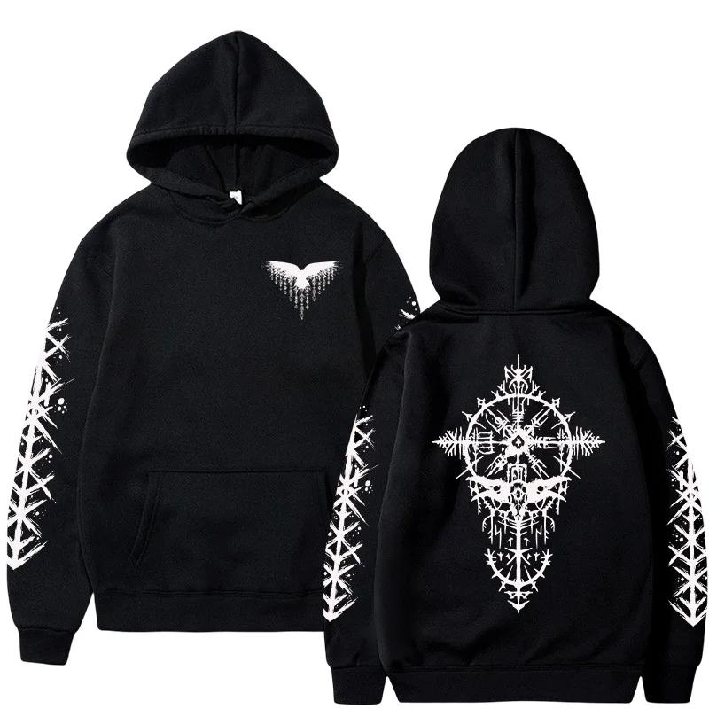 2025 Hot Sale Hoodie for Man Autumn Winter Daily Casual Sporty Jogging Sweatshirt Raven Rune Pattern Fashion Pullover