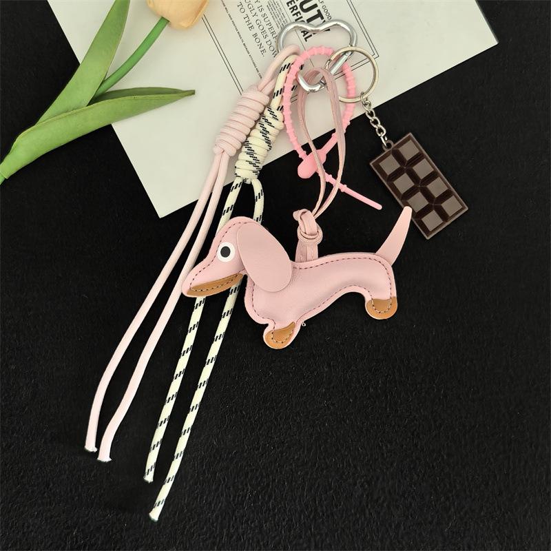 Dachshund Keychain Leather Strap Design Ins Car Keyring Bag Pendant Femme Handbag Ornament