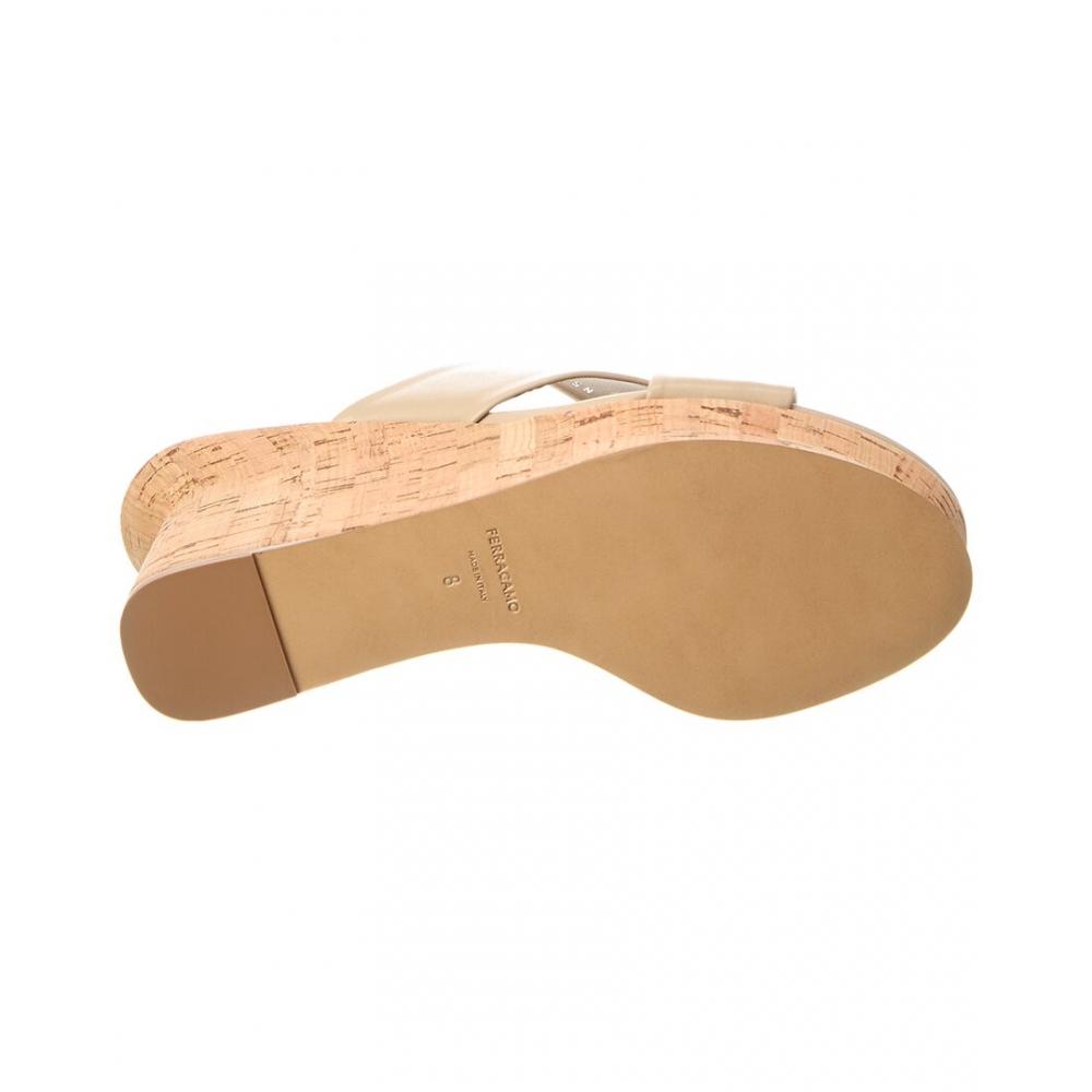 Salvatore Ferragamo Ant Leather Wedge Sandal Beige