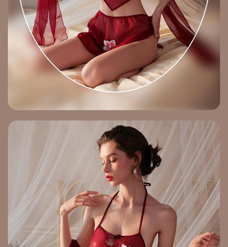 Seductive Hanfu-Inspired Sheer Lingerie Set: Erotic Three-Piece with Belly Band for Small Busts